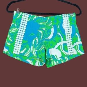Lilly Pulitzer Womens Blue Green White Roar Of The Jungle Liza Short Size 00